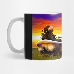 DIVE deepsea diver in a tub dry ocean looking at a mermaid billboard Mug